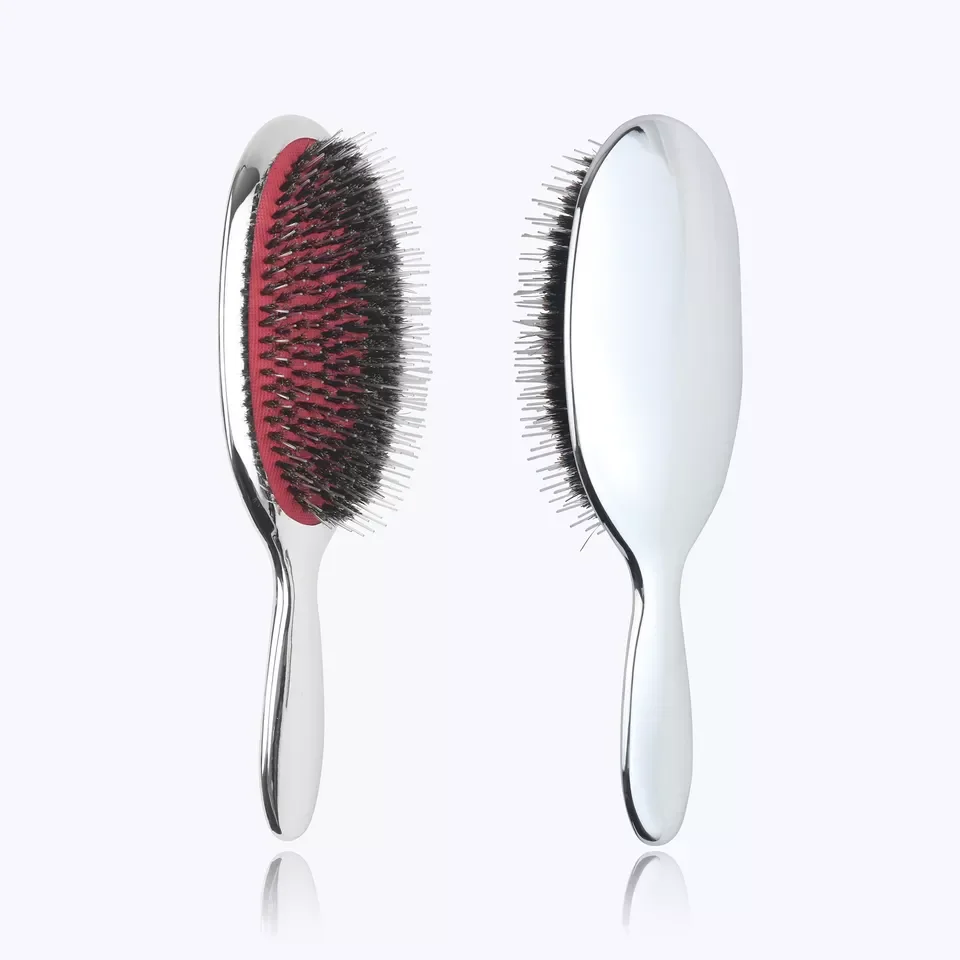 Luxury Gold And Silver Color Hairbrush For Women Long Curly Hair Hair Extension Comb Boar Bristle Paddle Detangling Hair Brush