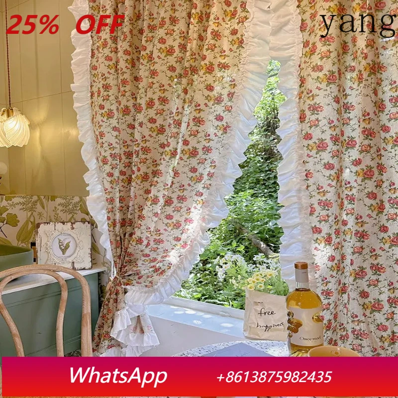 

Американские шторы с рюшами, кружевные шторы с принтом роз для спальни, шторы в стиле Ins для эркера, занавески-сетки.