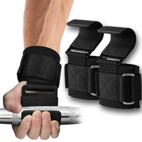 2PCS Weight Lifting Hook Grips with Wrist Wraps Hand-Bar Wrist Strap Gym Fitness Hook Weight Strap Pull-Ups Power Lifting Gloves