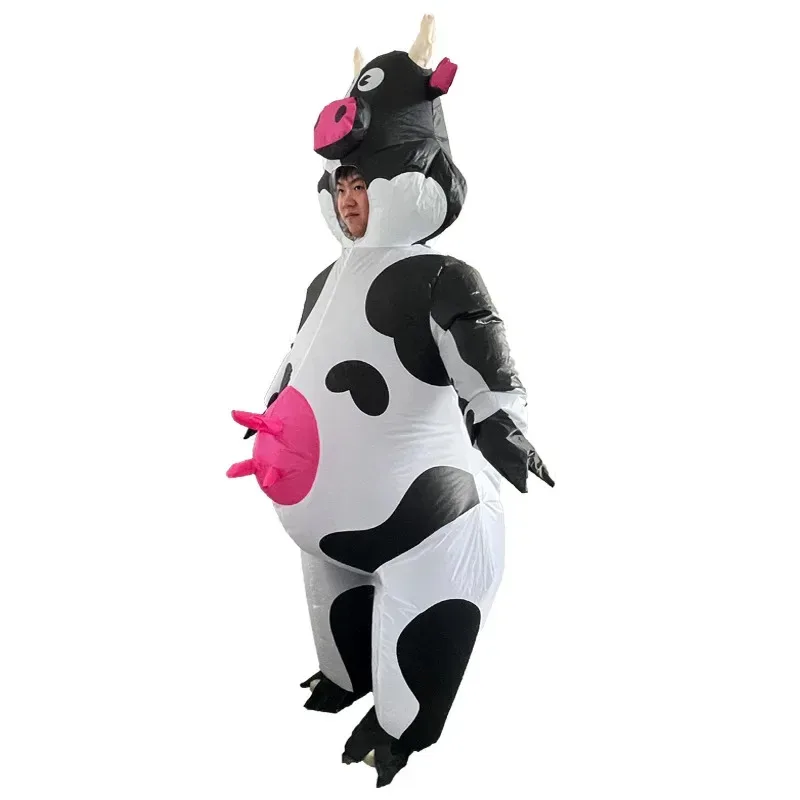Disfraz inflable de vaca para niños y adultos de Halloween, fiesta de Halloween, ropa de Cosplay de animales de dibujos animados divertidos, vestido para actuación en escenario
