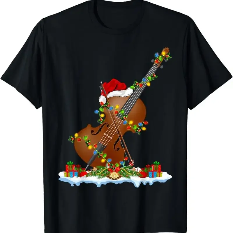 NEW Funny Cello Music Lover Xmas Lighting Santa Christmas T Shirt S 3XL