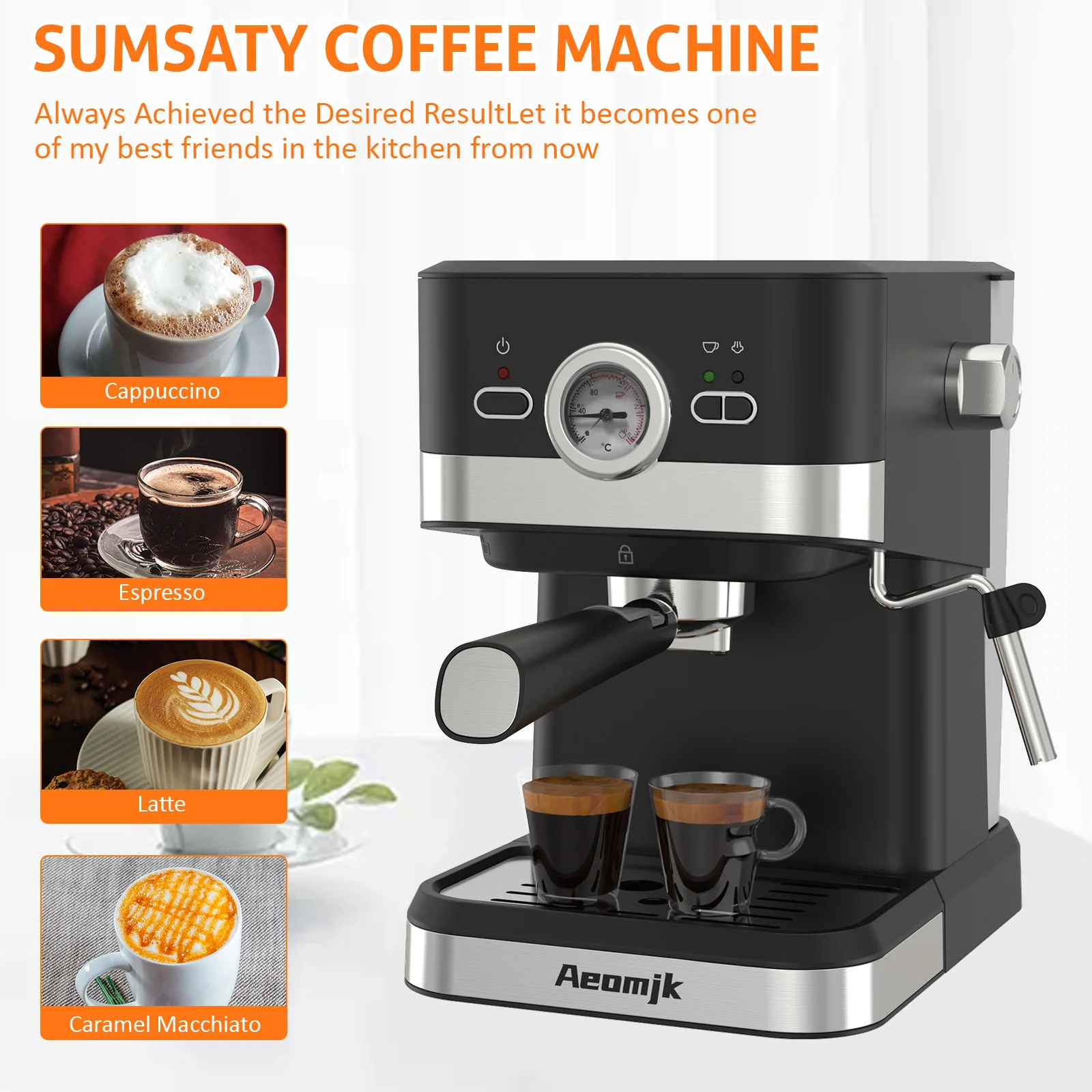 AeonjkEspresso machine hit delicate milk foam Americano cappuccino latte coffee latte 120v 1050w American plug