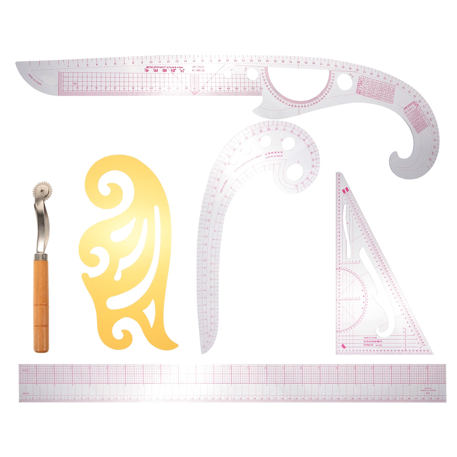 

1 set 6 Pieces Multifunctional Plate Making Ruler Sewing Fabric Tailor Rulers Clothing Patchwork French Curve Pattern Ruler DIY