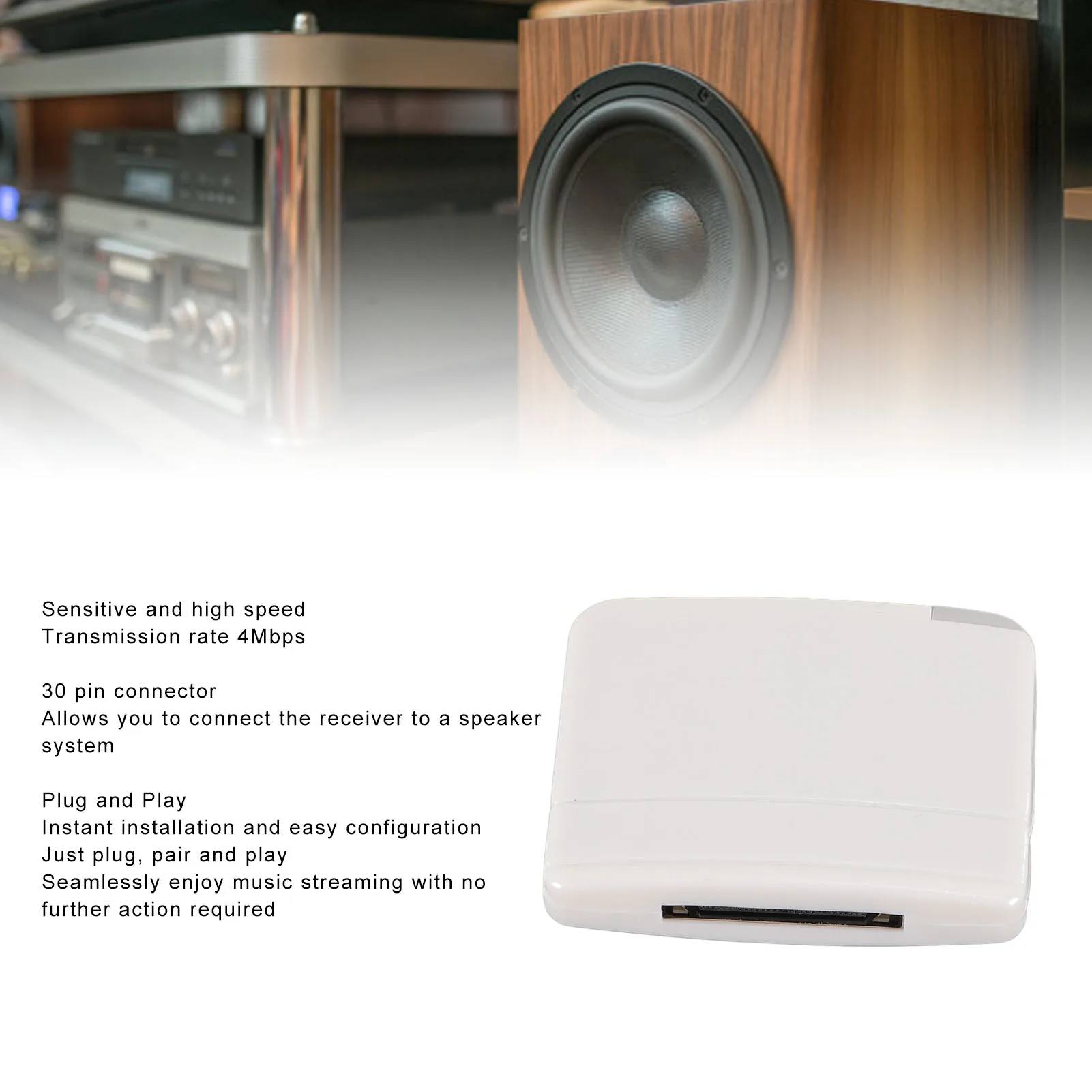 Speaker Dock Bluetooth Receiver 30 Pin Connector Bluetooth Music Receiver Sensitive BT 5.0 Plug and Play for Music Player Dock