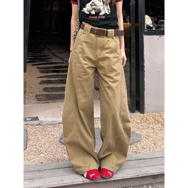 American Style Retro Loose Women's Jeans High Waist Straight Leg Vintage Bent Knife Line Summer New Fashion Floor-Length Pants