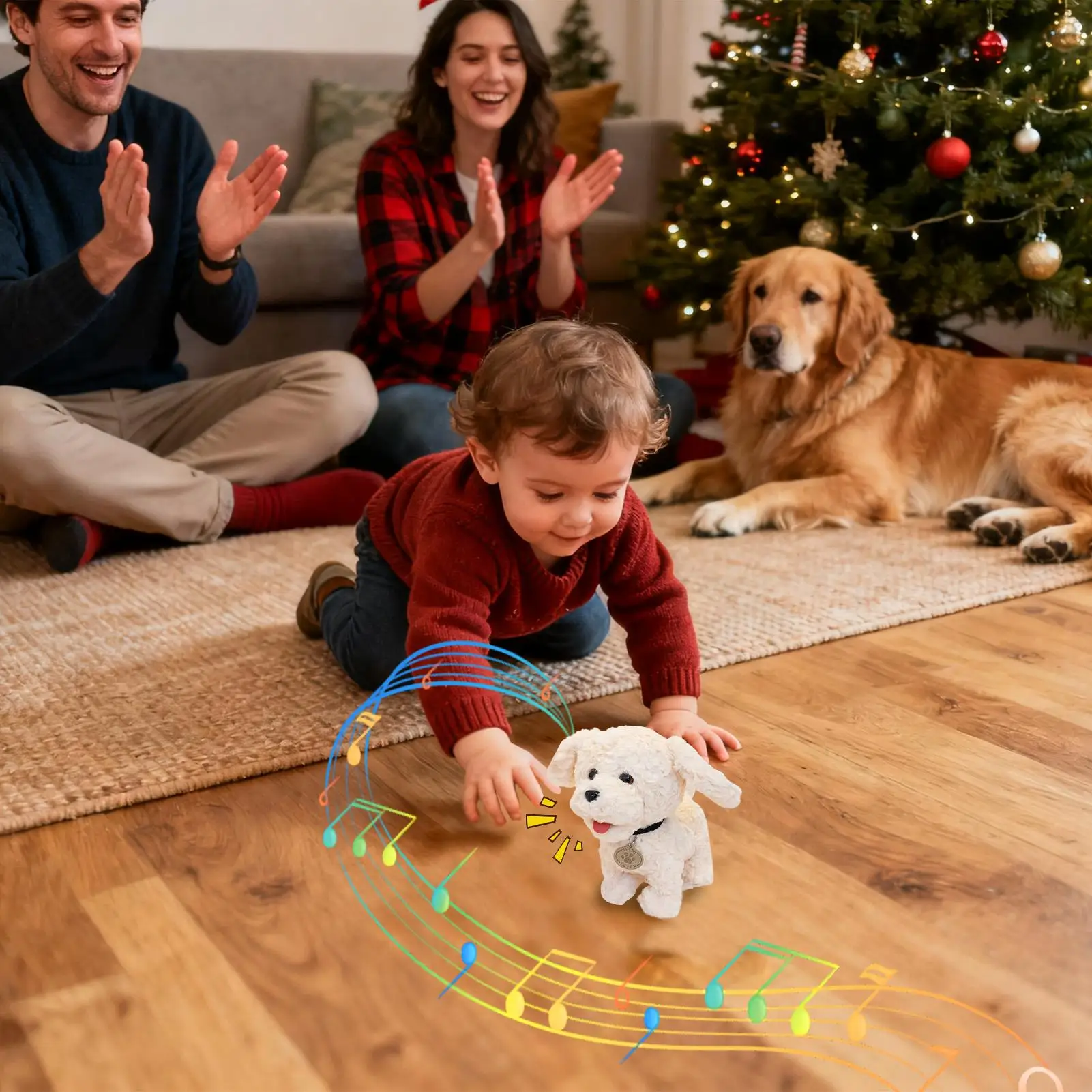 Perro de peluche interactivo electrónico para caminar, ladrando, canto, cachorro con cola móvil para niños, decoración cómoda para el hogar