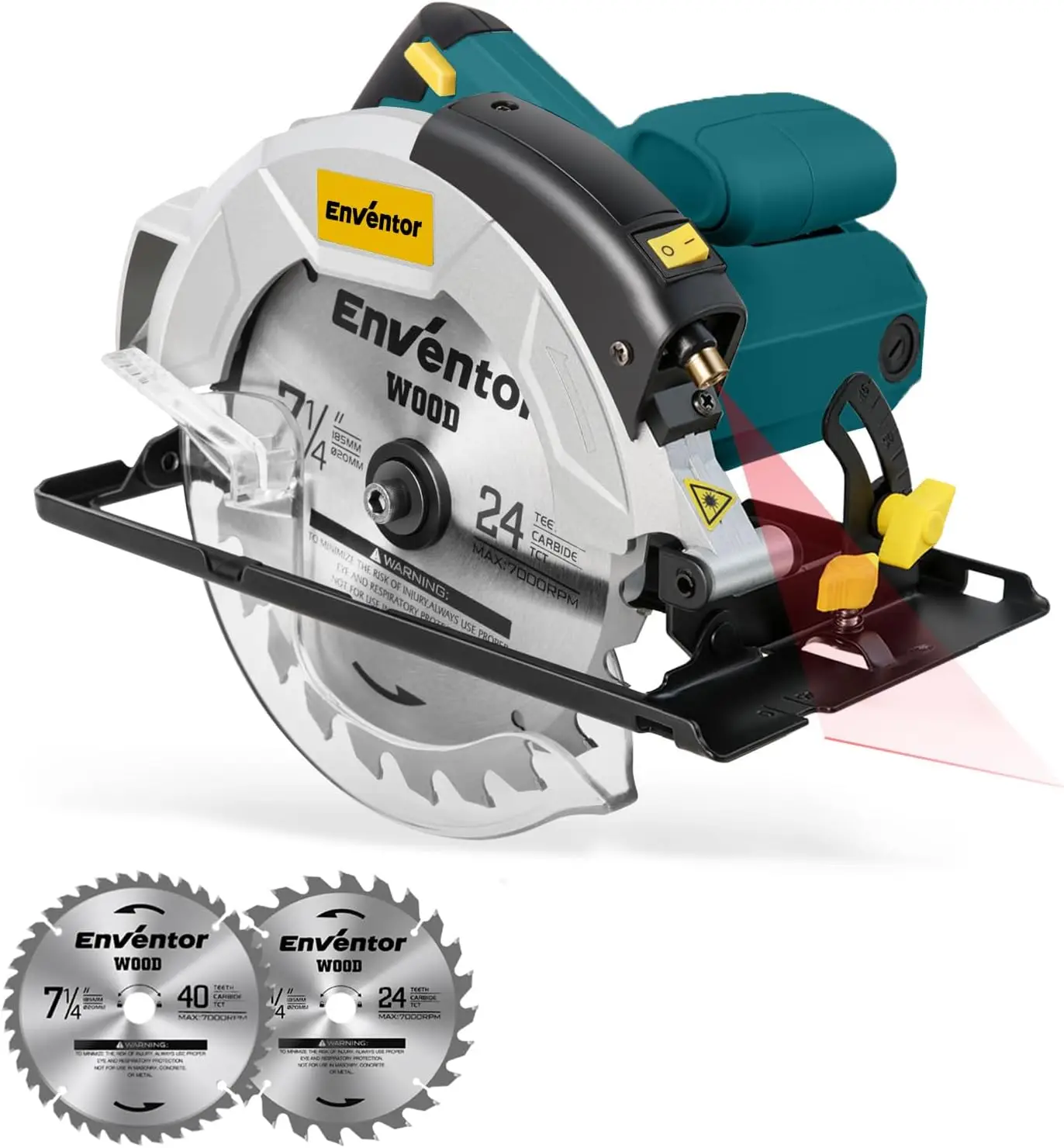 

7-1/4-Inch Electric Circular Saw with Laser Guide, 10A Motor, 2 Blades (40T/24T), Adjustable Angle 0-90°, 5800RPM