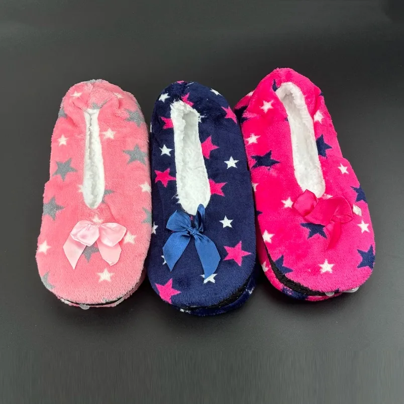 

House Winter Warm Slipper Womens Star Thick Fur Plush Anti Skid Grip Sole Cute Funny Indoor Home Fluffy Female Floor Shoes