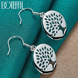 DOTEFFIL 925 Sterling Silver Circle Tree Drop Earring Charm For Woman Jewelry Fashion Wedding Engagement Party Gift