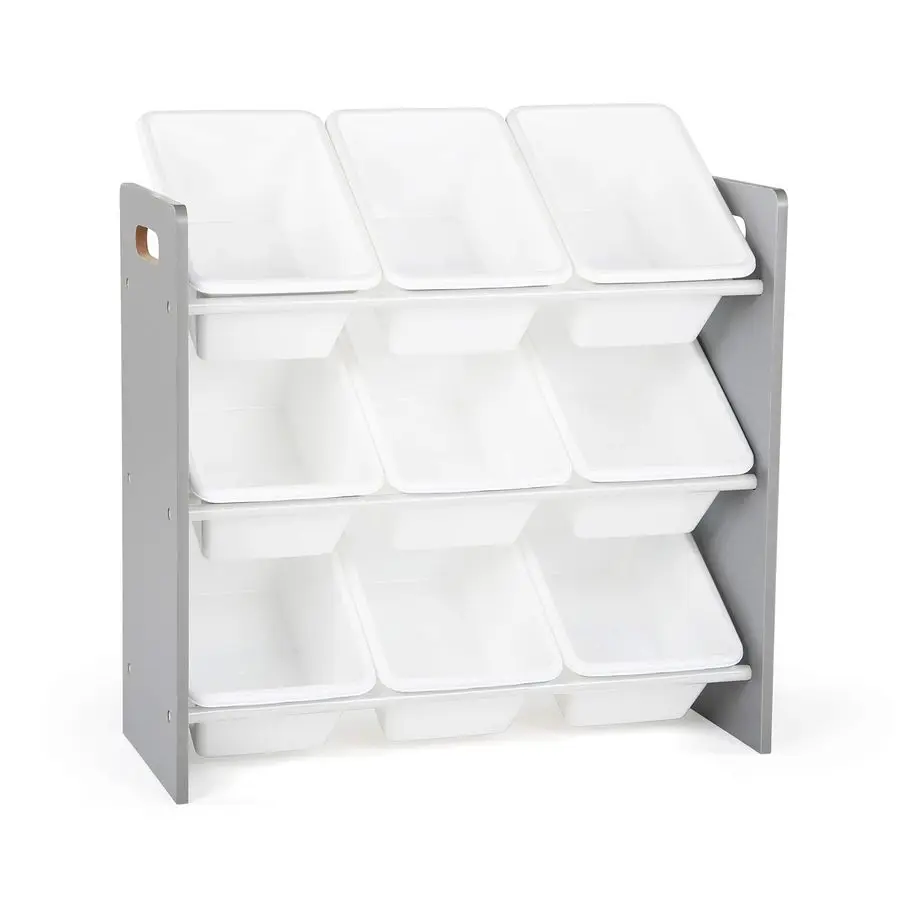 

Crew 9Bin Toy Organizer Inspire Grey with White Plastic Bins, 3Tier Storage Solution for Kids Playrooms and Nurseri Customizable