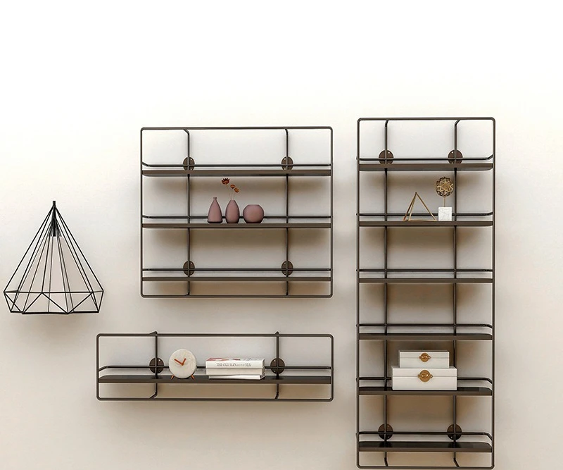 

Wrought iron wall shelf modern bedroom sofa tv wall background baffle wall decoration bookshelf