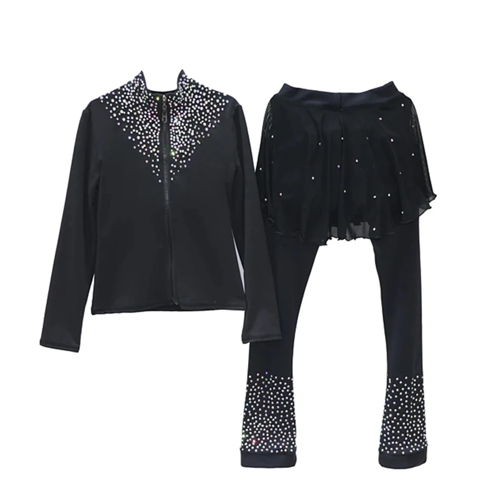 LIUHUO Figure Skating Training Suit with Rhinestones Jacket and Hip Protection Pants