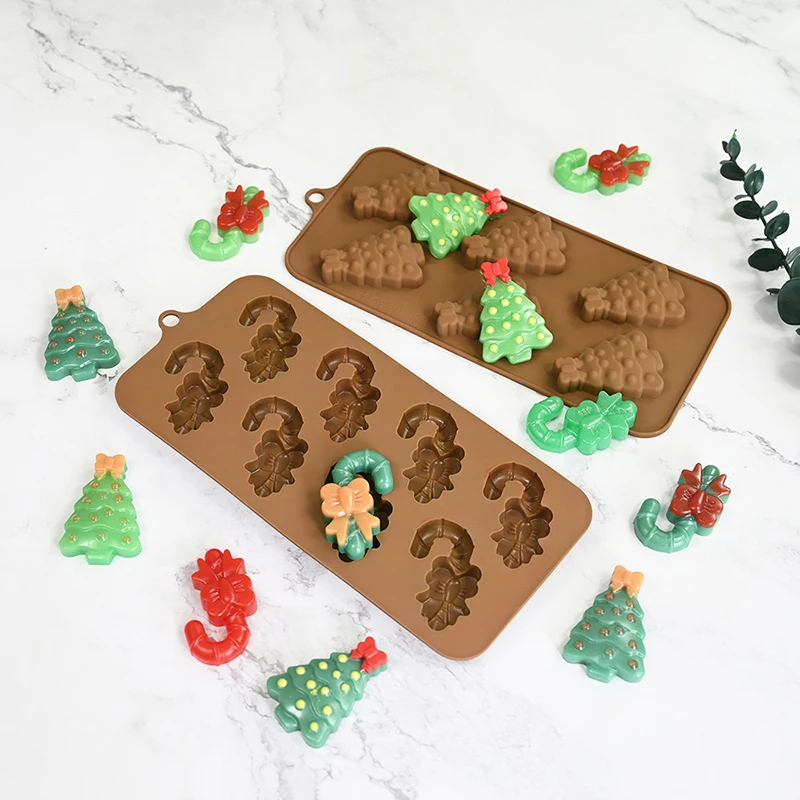 Christmas Tree Cane Santa Claus Bear Shape Design Silicone Mold DIY Fondant Chocolate Cake Decorating Tools Kitchen Baking Mold