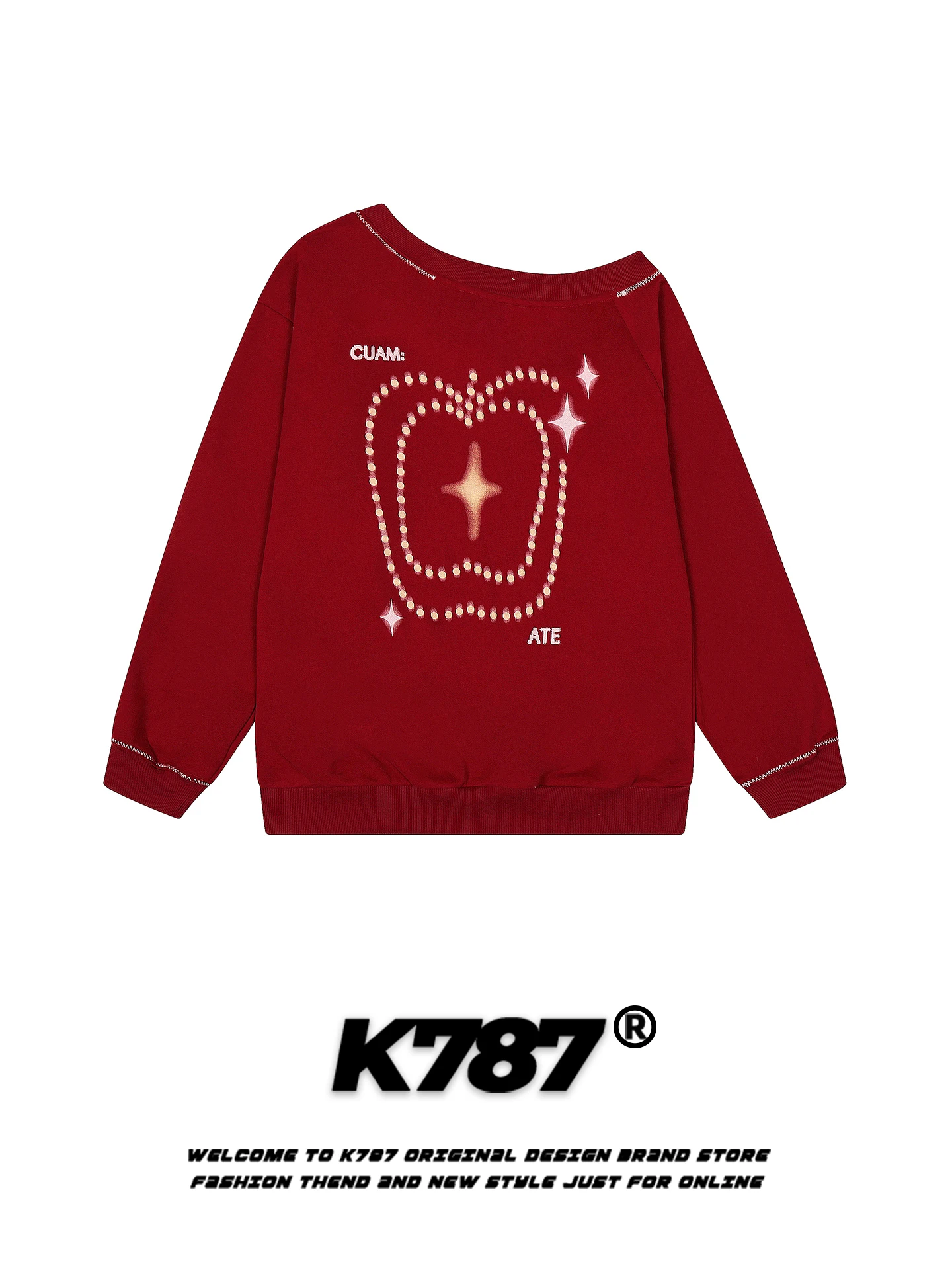 

K787 Американский свитшот с принтом в стиле Hot Girl, с асимметричным вырезом на плече, женский, свободный крой, в стиле Sweet and Spicy, красный, короткий, топ-куртка