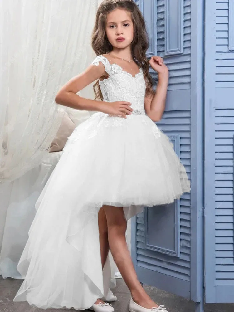 Customized Ivory Flower Girl Dresses for Wedding with Removable Train Princess Wedding Party Gowns First Communion Baby Wears