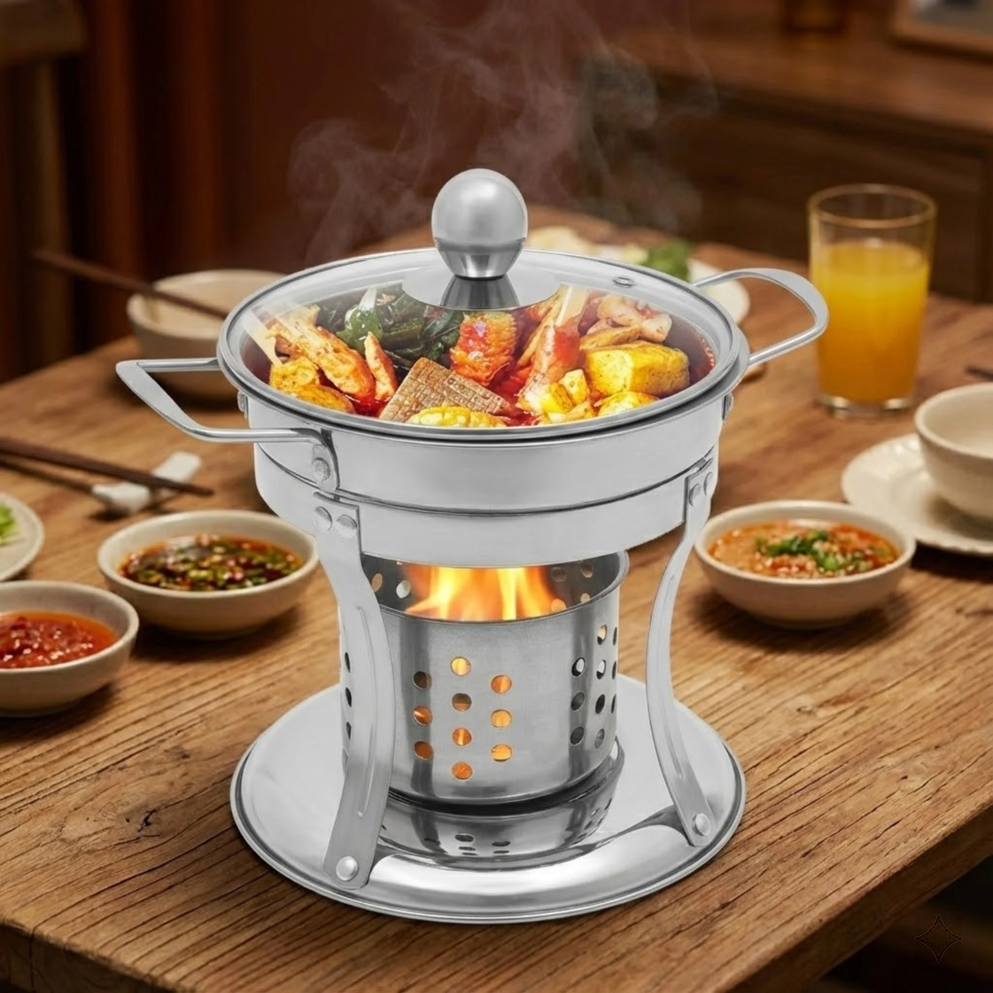 

Stainless Steel Mini Buffet Server Set 4 Pack Individual Hot Pot For Catering Events With Vented Glass Lid