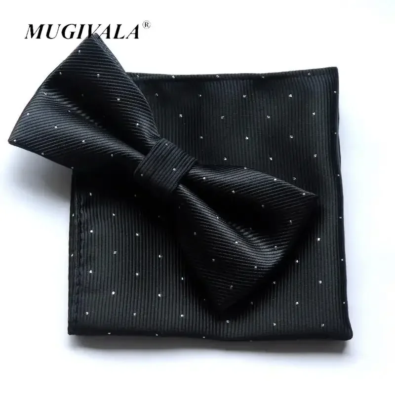 Men's Black Formal Solid Bowtie Handkerchief Pocket Square Suit Gentleman Cravat Marriage Butterfly Neck Wear