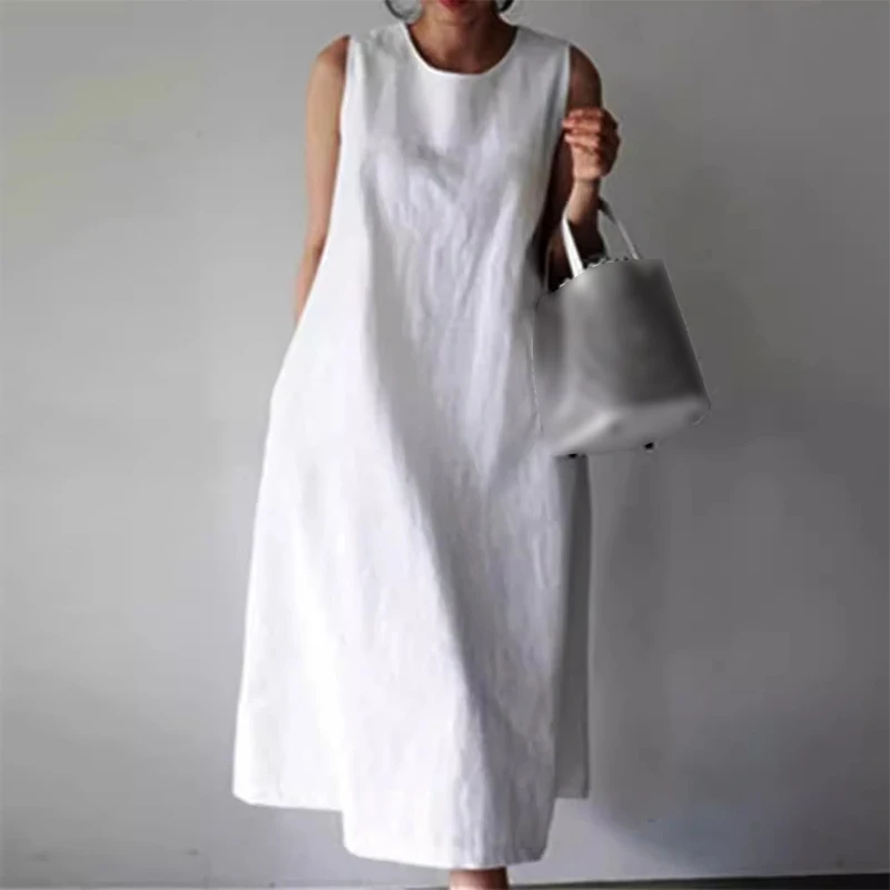 Robe Éducative à Bretelles en Coton pour Femme, Tenue Précieuse, Décontractée, Col Rond, Ligne A, à la Mode, avec Poches, Assortie avec Tout, Été