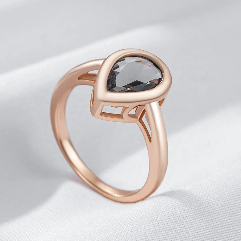 Kinel Hot Grey Crystal Water Drop Rings For Women Fashion 585 Rose Gold Color With Natural Zircon High Quality Daily Jewelry