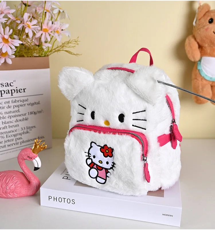 Sanrio Melody Cinnamoroll Plush Pink Mochilas para Mulheres, Mochila dos desenhos animados Kawaii, Mochila Sweet Lolita, Mochila Estudantil Macia Meninas