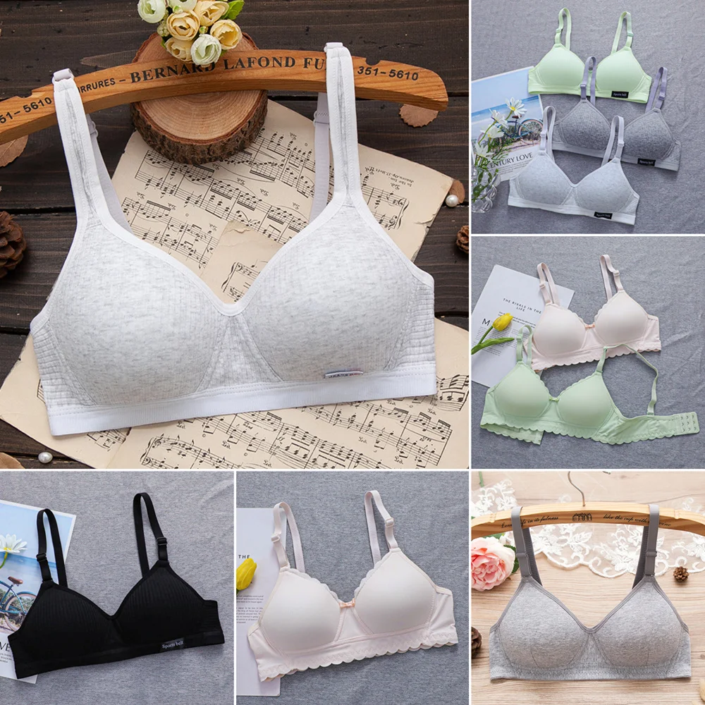 New Simple Pure Cotton Girl Underwear Student Bra Developmental Thin Section Without Steel Ring Comfortable Bra