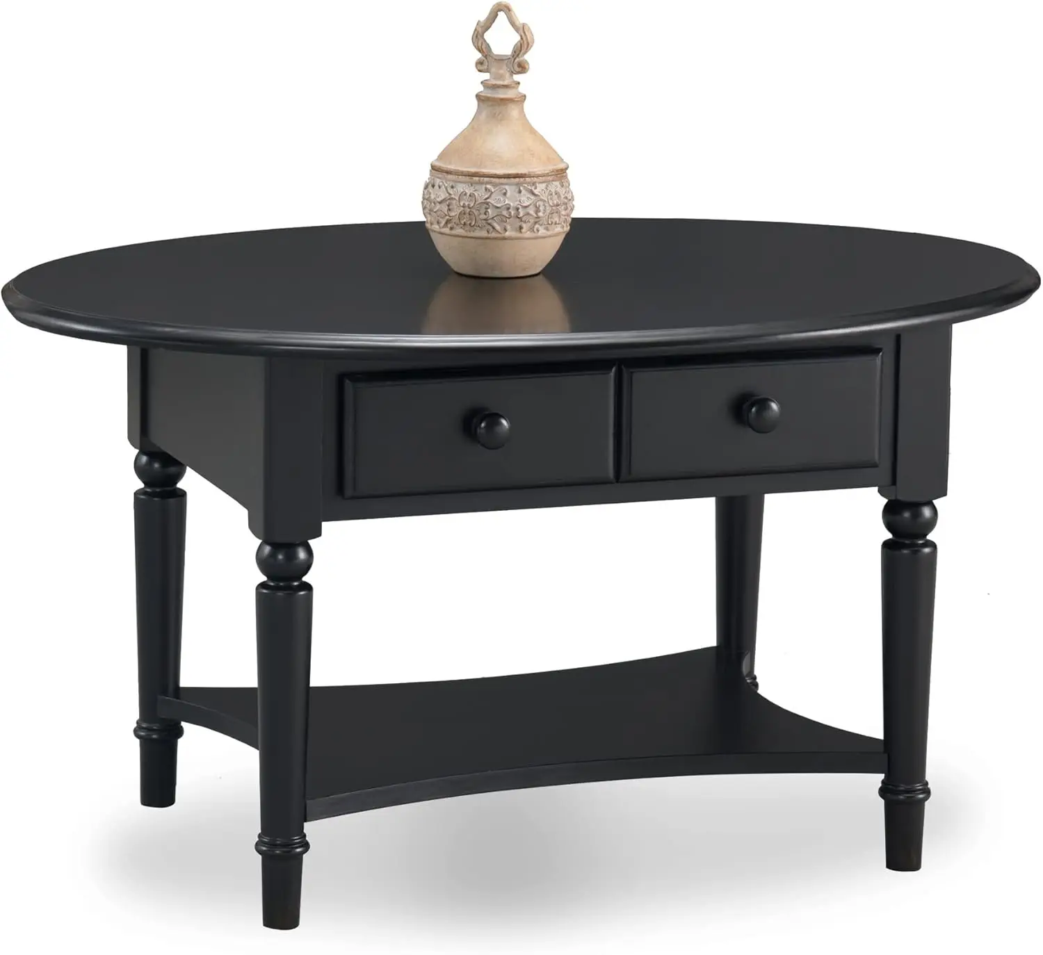 

Leick Coastal Oval Coffee Table with Shelf, Swan Black