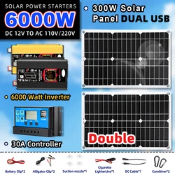 Solar generator with 2X300W solar panel Solar System Home Complete Kit 6000W Power Inverter 30A Controller Solar Charge Camping