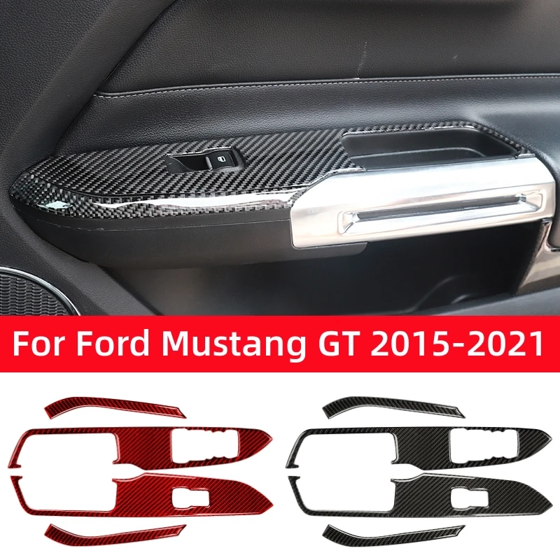 

For Ford Mustang GT 2015-2021 Accessories Carbon Fiber Car Windows Lifting Switch Control Panel Decoration Cover Trim Sticker