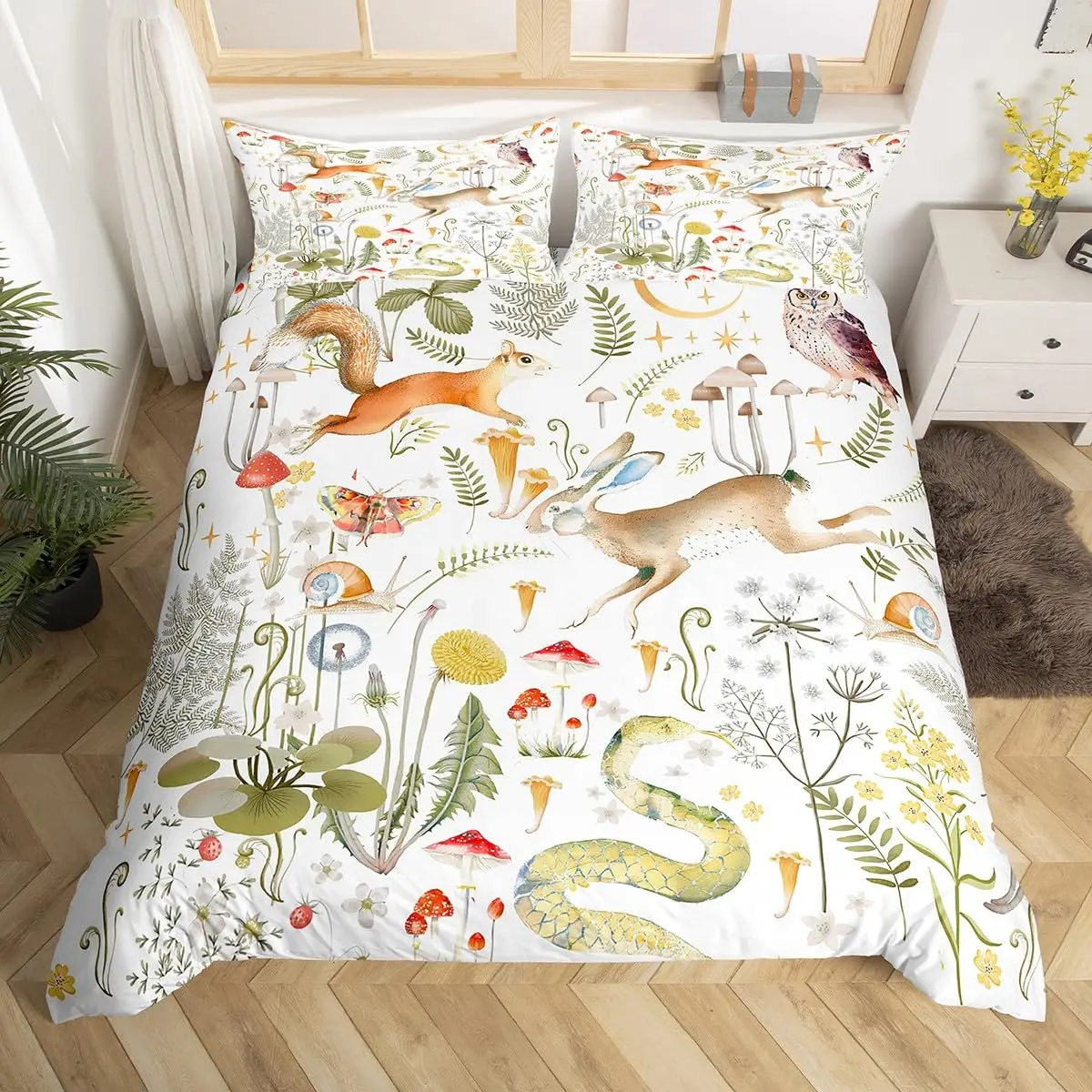 Cute Animals Duvet Cover Bear Hedgehog Bedding Set for Kids Boys Girls Pumpkin Mushroom Leaf Comforter Cover Autumn Quilt Cover