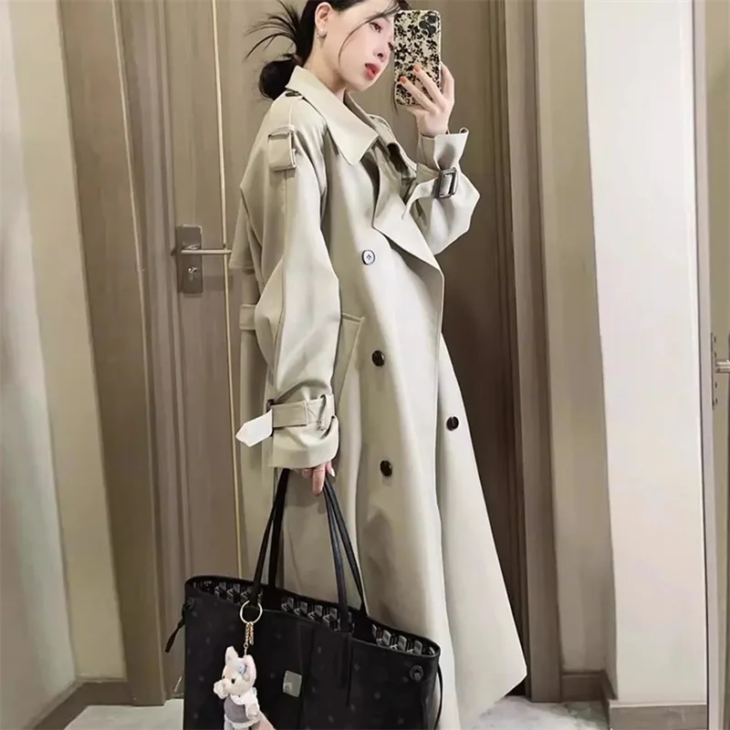 

Длинный плащ, женские пальто на пуговицах на шнуровке, куртки с отложным воротником и длинными рукавами, однотонные карманы, офисная женская уличная одежда