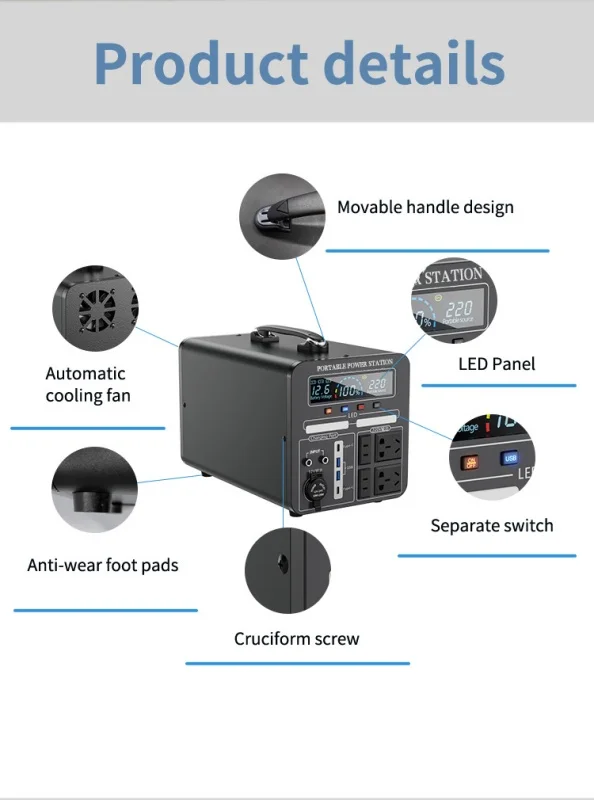 High-quality 1000-watt portable power station Lifepo4 battery solar panel generator home camper with controller view 5