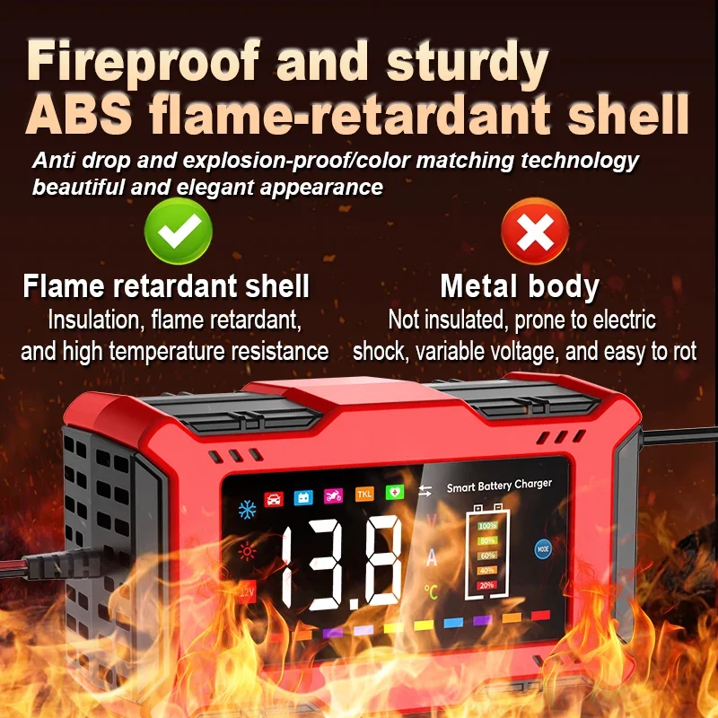 

6A 12V интеллектуальное зарядное устройство для автомобилей и мотоциклов, свинцово-кислотный аккумулятор, интеллектуальное импульсное обслуживание, устройство для быстрой зарядки