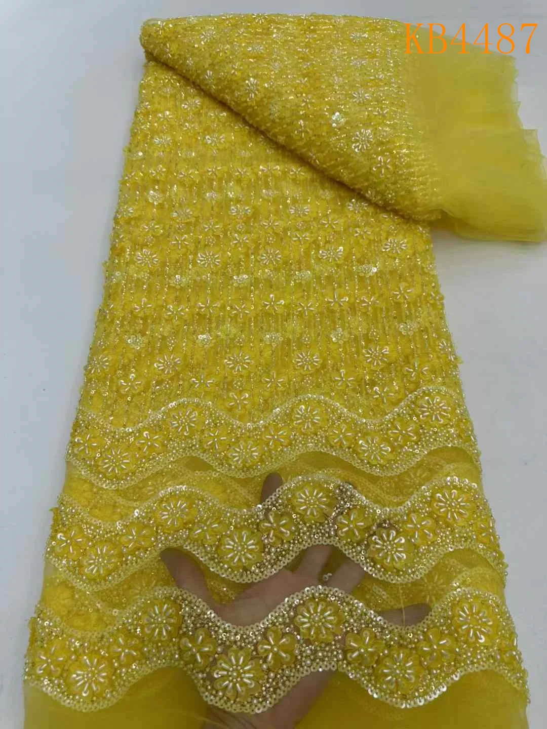 African Lace Fabric 2024 High Quality Purple Lilac Fabric Gold Beaded French Mesh Embroidery Lace Fabrics For Sewing KB4487