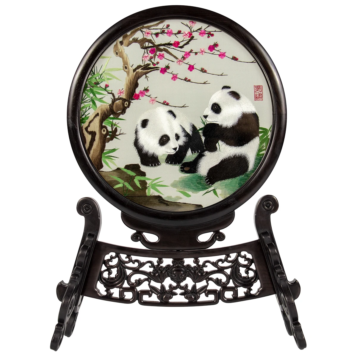 Panda souvenir hand-embroidered Shuang Mianxiu Shu embroidery ornaments screen China gift to foreigners with small gifts.