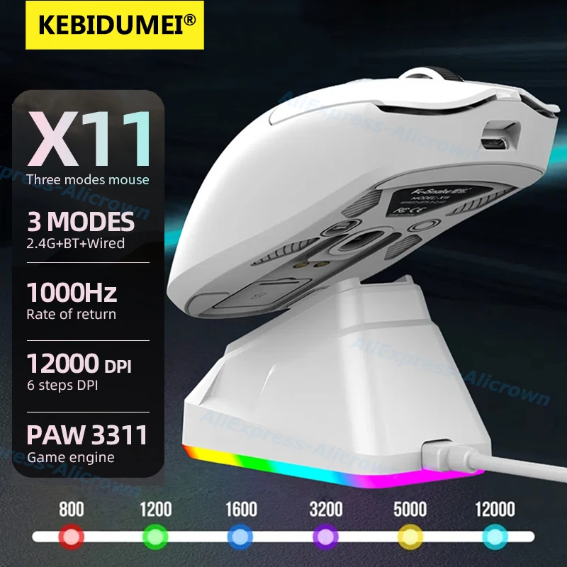 

Беспроводная мышь 12000 точек на дюйм, игровая Bluetooth-мышь, трехрежимная BT/2,4G/проводная мышь, RGB сенсорная магнитная зарядная база для ПК, Android Ios