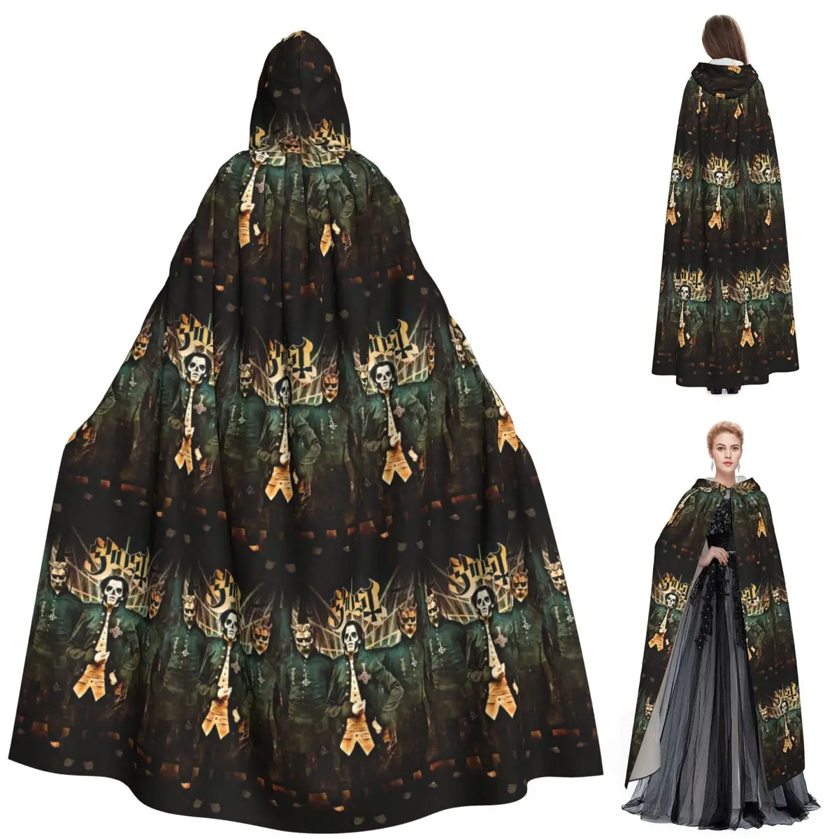 

Ghost B.C. Band Long Hooded Cloak Witch Medieval Costume Cosplay Cape HalloweenCoat Adult Unisex