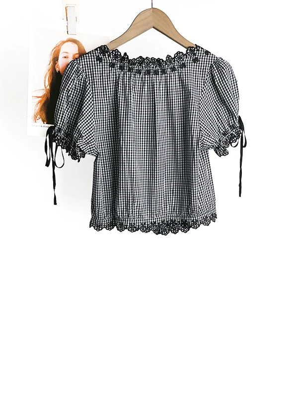 جديد صيف 2025 منقوشة طباعة مطرزة irt كبيرة مستديرة Ne Bubble Sve المرأة سليم صالح ort Sve بلوزة قطن