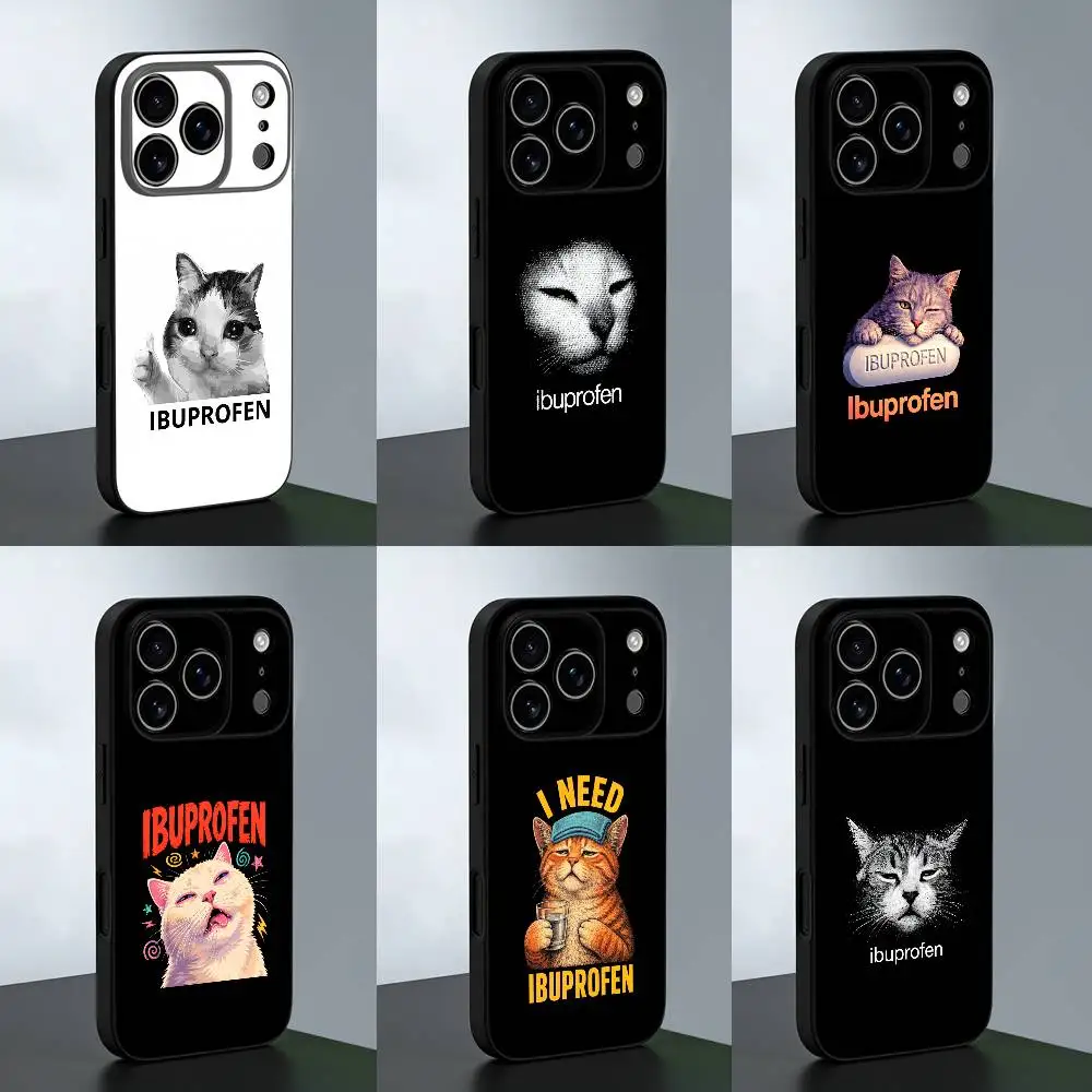 For Cool Ibuprofen Cat Meme Phone Case For iPhone 14 16 12 15 13 17 11 E Plus Air Mini Pro Max Black Custom Cover