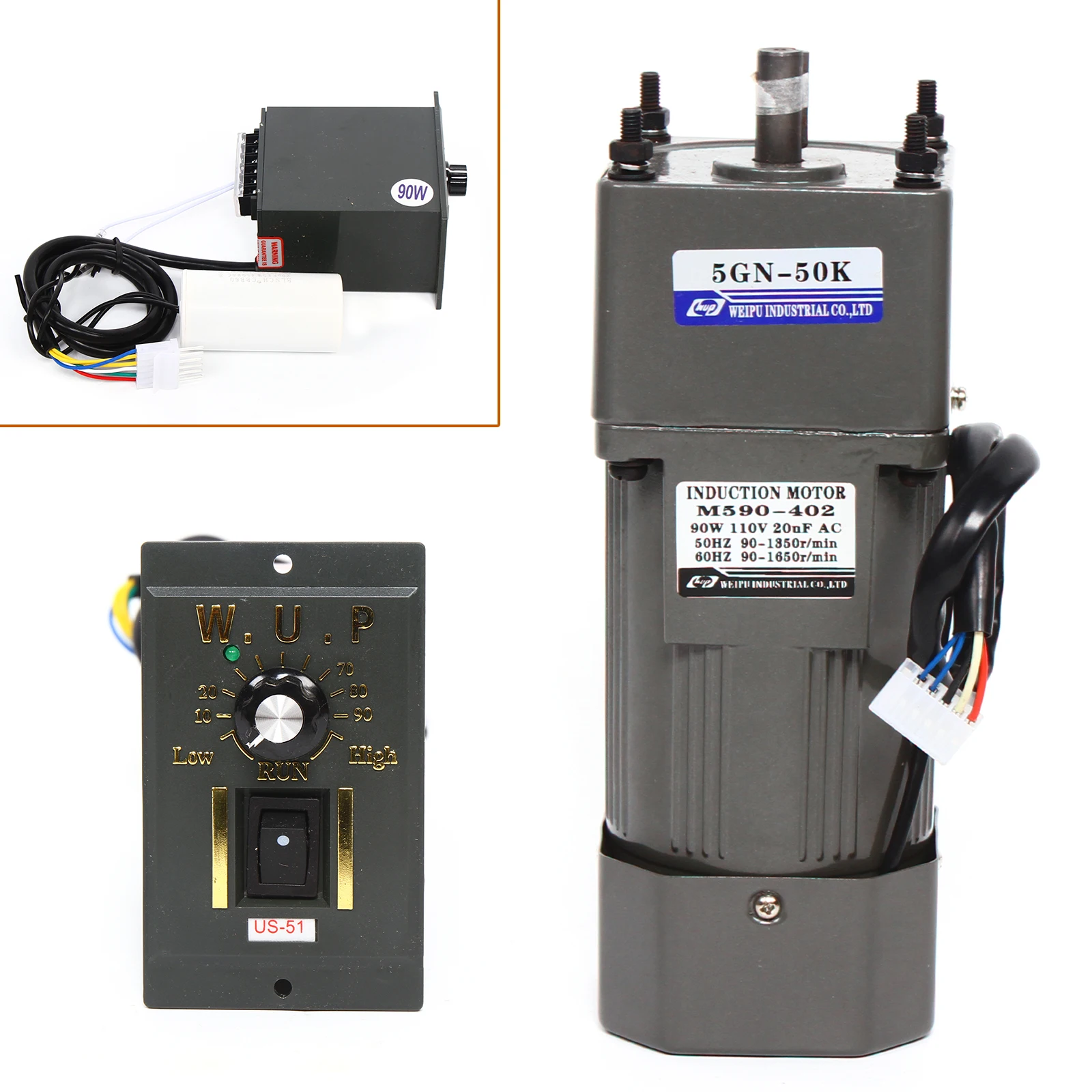 

90W 50K AC Gear Motor Electric Speed w/ Variable Speed Adjustable Controller 220V/110V 0-27RPM