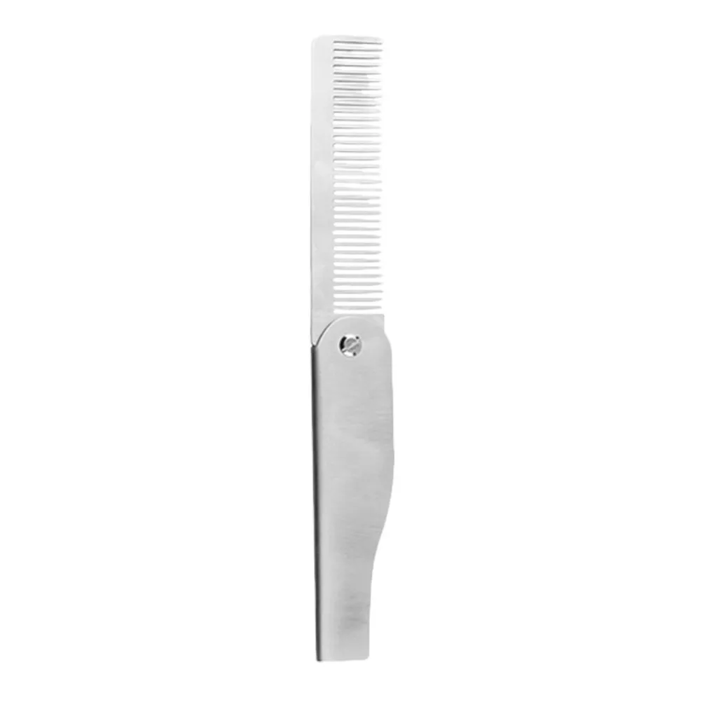 Stainless Steel Folding Pocket Beard Comb for Men – Portable Travel Hair Grooming Tool, Anti-Static Mustache Comb