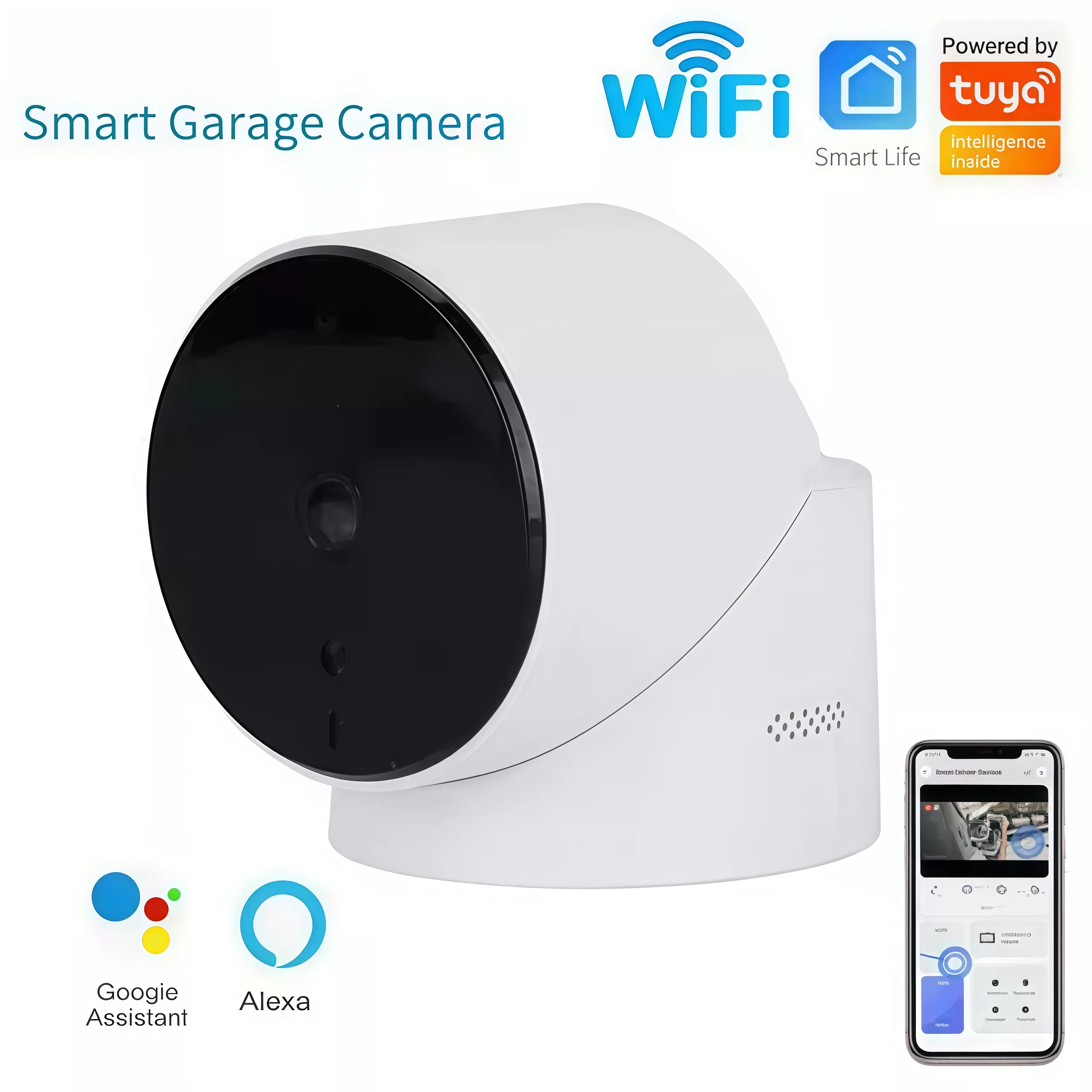 Tuya SmartLife APP فتحت باب المرآب كاميرا واي فاي 3MP الأشعة تحت الحمراء اتجاهين الصوت كشف الحركة إنذار أليكسا جوجل الأوامر الصوتية