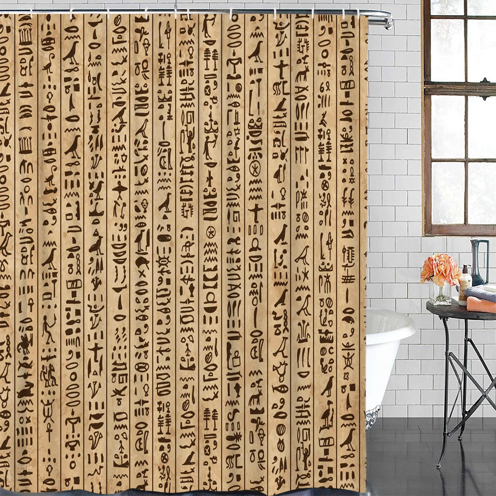 Ancient Egypt Hieroglyphs Retro Style Waterproof Bathroom Decoration Shower Curtain With Hook Bath Curtains Bathroom Accessories