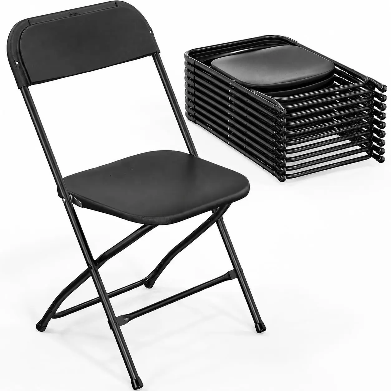 Folding Chairs Set of 10, Black Plastic Chair Sturdy Seat with Metal Frame, Perfect for Party, Event, Wedding