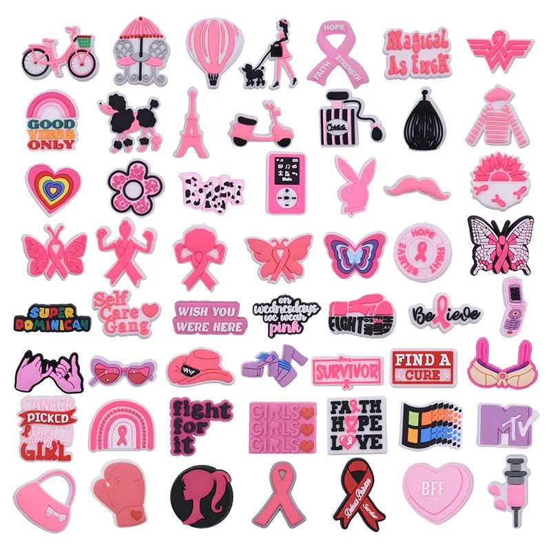 PVC Pink Bra Bike Girl Glove Heart Butterfly Hat Shoe Buckle Charms Accessories Decorations for Sandals Wristbands Pin Bag Clog