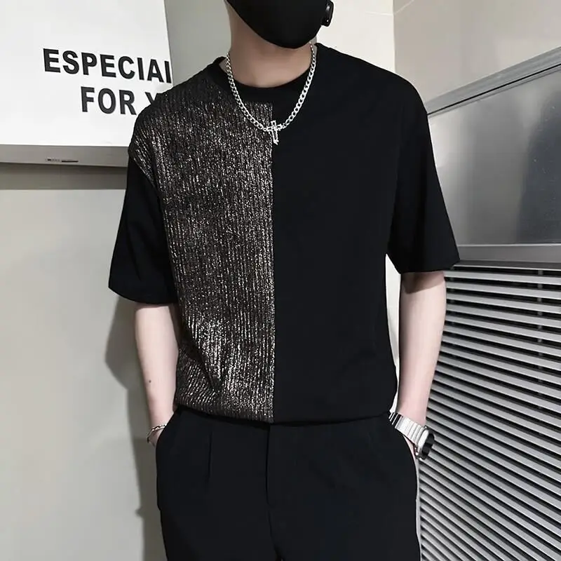 2024 New Summer Short Sleeve T-shirt Men's Fashion Brand Rascal and Handsome Splice Contrast Color Half Sleeve Men