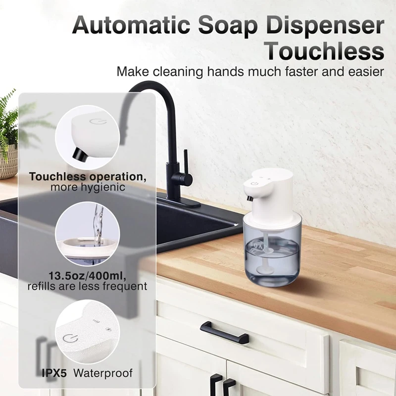 Automatic Soap Dispenser Touchless,4-Level Adjustable Foaming Hand Soap Dispenser, Auto Soap Dispenser Wall Mount,