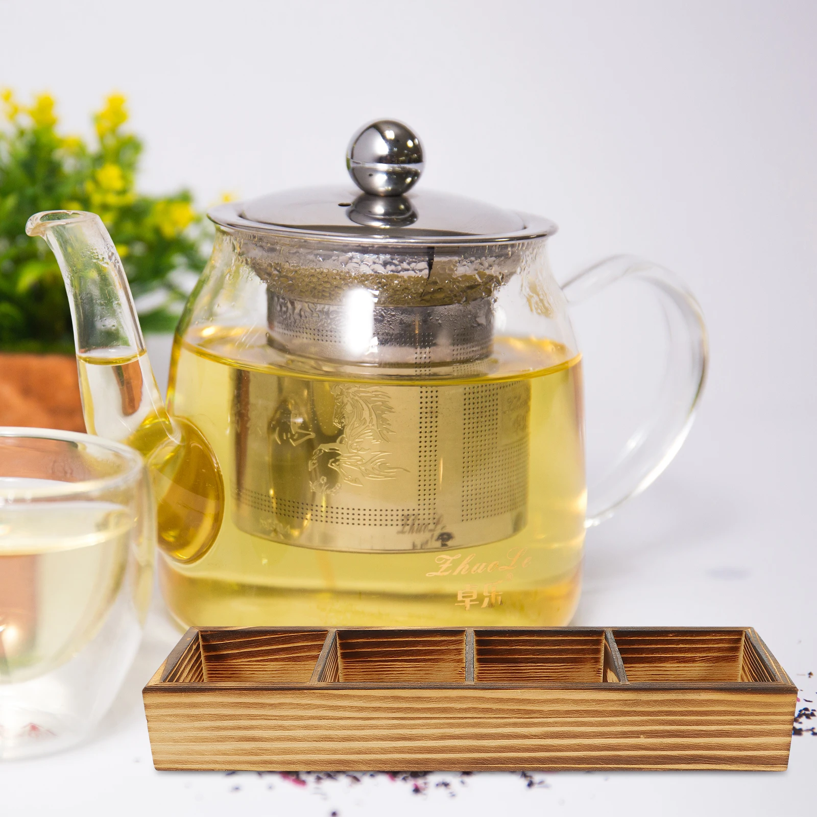 

Retro 4 Compartments Wooden Storage Box Solid Tea Bag ganizer Portable Desk Sundries Holder Kitchen Countertop Decorative Style