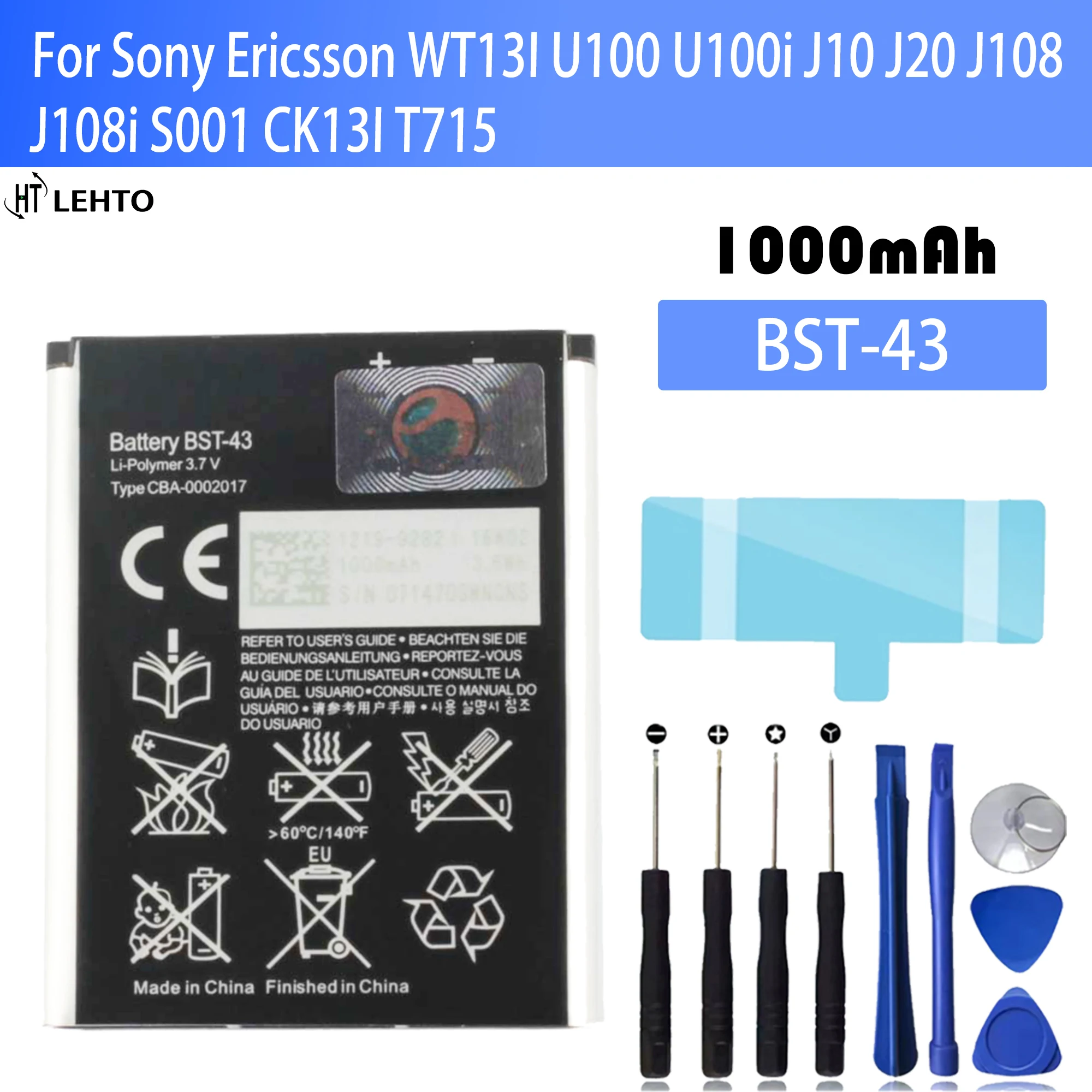 BST-43 / BST43 battery for Sony Ericsson WT13I U100 U100i J10 J20 J108 J108i S001 CK13I T715 Original Capacity Phone Batteries