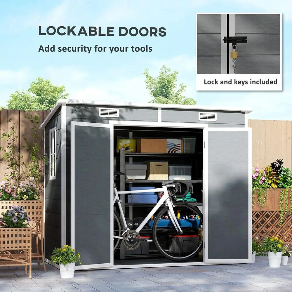 7.8x4ft Outdoor Resin Storage Shed with Floor & Lockable Doors, Garden Tool Cabinet for Backyard Patio, Customized