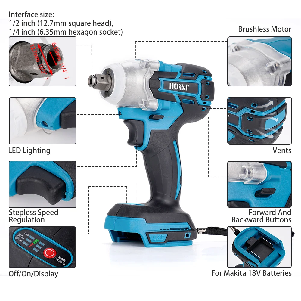 280N.m Brushless Electric Impact Wrench 1/4 1/2 Cordless Electric Hand Drill Impact Driver Power Tool For Makita 18V Battery